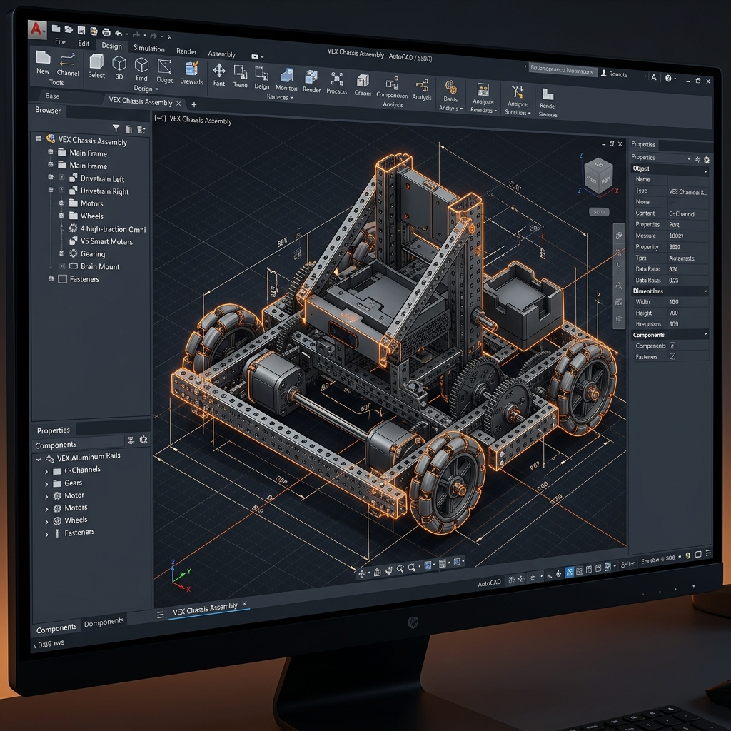 3D CAD model rendering of custom robot mechanism